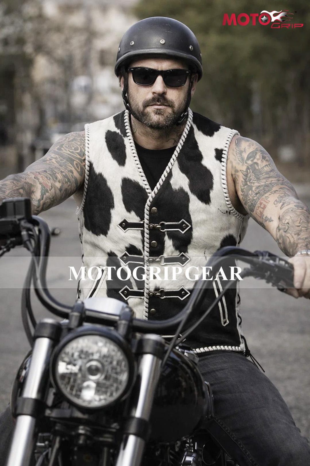 Handmade Cowhide Leather Vest Black White | Western Rodeo Fur