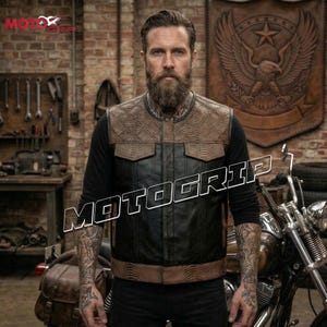 Chaleco de cuero encerado marrón con relieve de serpiente para hombre, estilo motero, acolchado de rombos, estilo vintage.