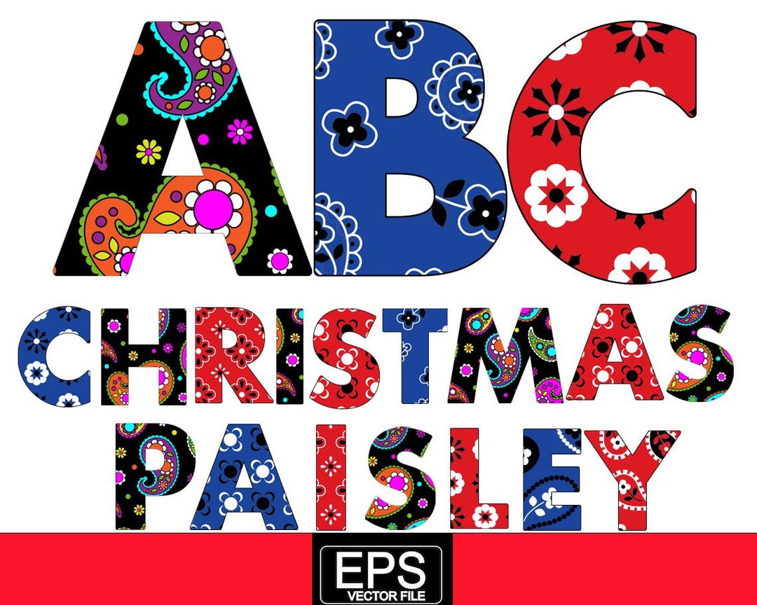Bandana Paisley Font Alphabet | Western Boho SVG PNG EPS (digital ...