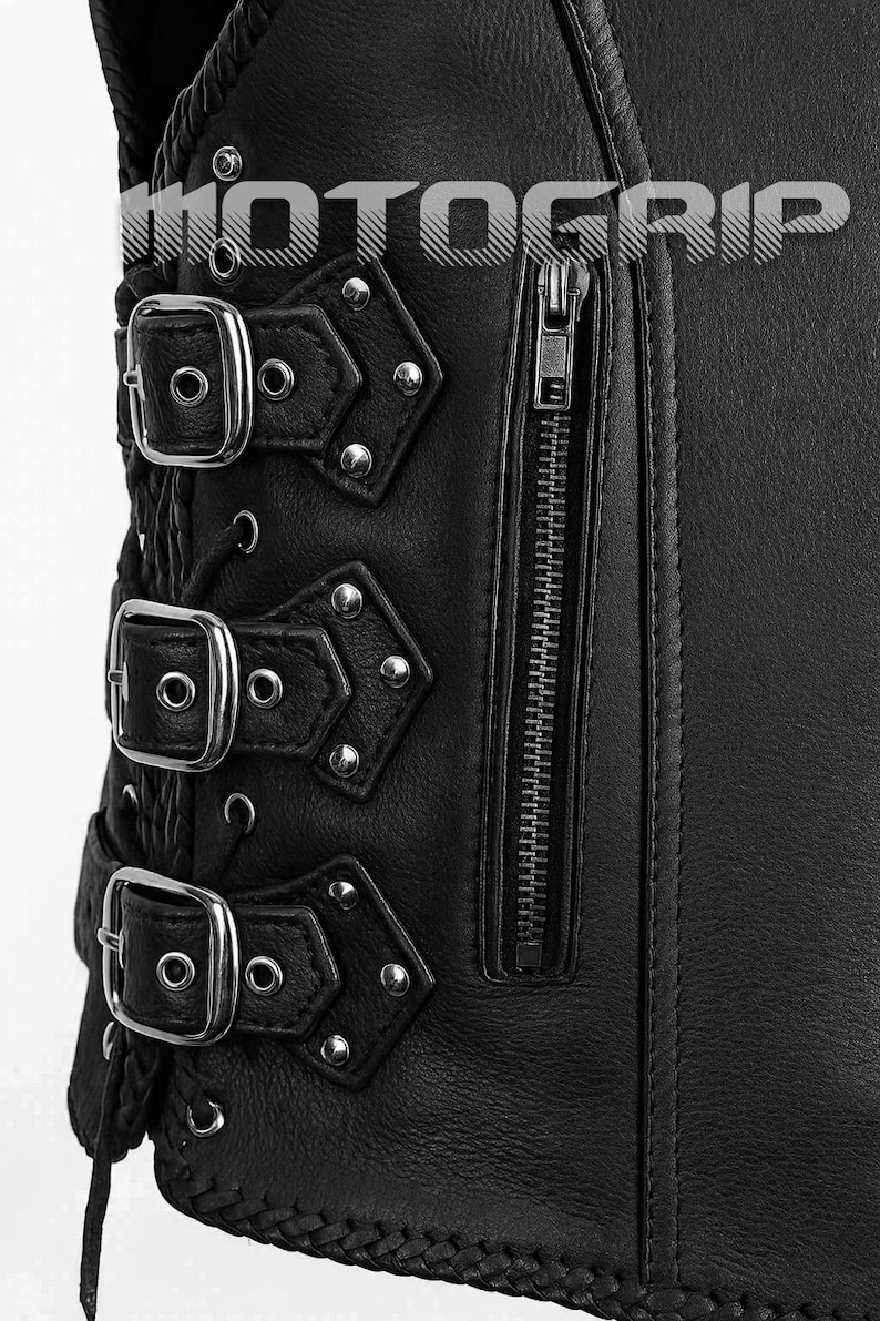 Men's Heavy Duty Genuine Black Leather Biker Vest Rocker Motorcycle ...