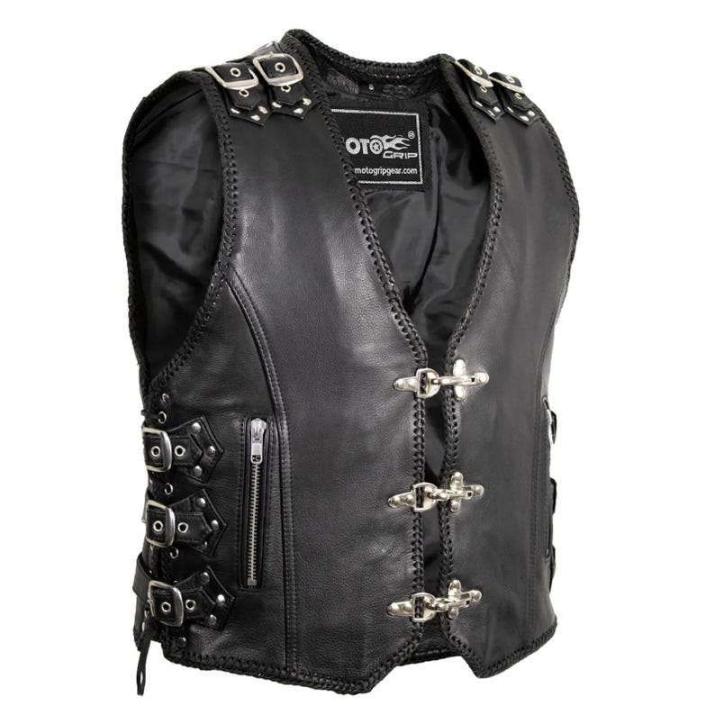 Men's Heavy Duty Genuine Black Leather Biker Vest Rocker Motorcycle ...