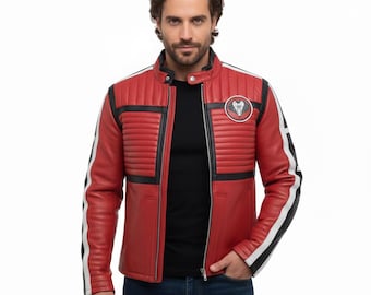 Kobra Kid Red Leather Jacket – My Chemical Romance Cosplay, Biker Style Kobra Kid Red Sheepskin Mens Leather Jacket Romance MCR Cosplay