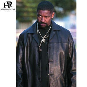 Handmade Training Real Day Mens Denzel Black Washington Jacket - Black Genuine Leather Coat -Celebrity Real Leather Coat Jacket Gift For Him