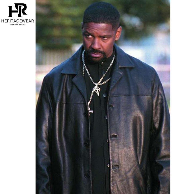 Handmade Training Real Day Mens Denzel Black Washington Jacket - Black Genuine Leather Coat -Celebrity Real Leather Coat Jacket Gift For Him image 1