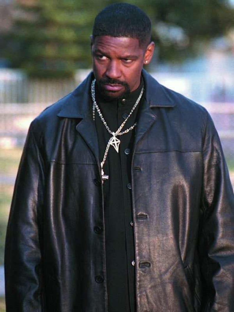Handmade Training Real Day Mens Denzel Black Washington Jacket - Black Genuine Leather Coat -Celebrity Real Leather Coat Jacket Gift For Him image 6