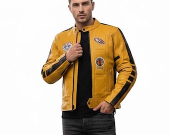 Kill Real Bill Yellow Jacket - Genuine Leather Uma Yellow Thurman Racer Jacket - Handmade Inspired Kill Bill Yellow  For Men Gift For Him