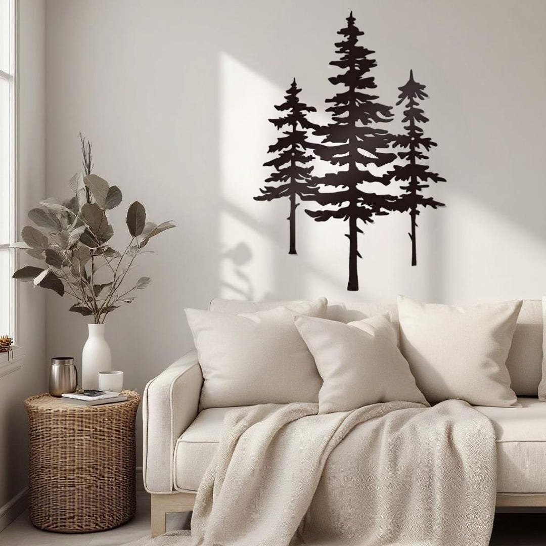 Metal Pine Tree Wall Art, Black Forest Silhouette Wall Decor for Living ...