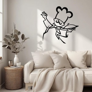 Chef Metal Wall Art, Minimalist Line Drawing Kitchen Decor for Home or Restaurant | Modern Black Chef Silhouette Gift