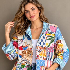 Handmade Cotton Patchwork Quilted Jacket, Boho Floral Coat, Cottagecore Style
