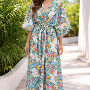 hawaiian loose fitting dress Hawaiian Maxi Muumuu Dress Niihau Teal / XS