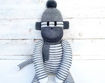 Spencer the Sock Monkey (soft toy, monkey toy, softie, sock softie, monkey soft toy, handmade soft toy, sock toy, personalise) READY TO SHIP