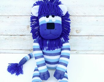 Lennox the Sock Lion (soft toy, handmade, softie, sock softie, sock monkey, handmade soft toy, sock toy, personalise) READY TO SHIP