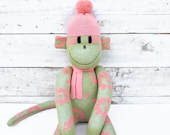 Daphne the Sock Monkey  (soft toy, monkey toy, softie, sock softie, monkey soft toy, handmade soft toy, sock toy, personalise) READY TO SHIP