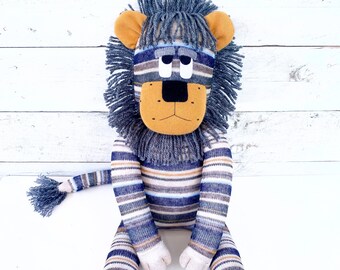 Leonardo the Sock Lion (soft toy, handmade, softie, sock softie, sock monkey, handmade soft toy, sock toy, personalise) READY TO SHIP