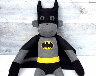 Batmonkey the Sock Monkey (superhero, dc, batman, soft toy, softie, batman soft toy, sock softie, superhero soft toy) MADE TO ORDER