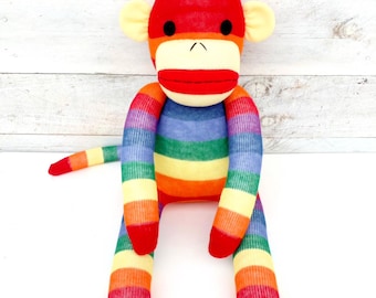 Winston the Classic Sock Monkey (soft toy, softie, sock softie, sock monkey, handmade soft toy, personalise, rainbow) MADE TO ORDER