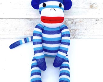 Walter the Classic Sock Monkey (soft toy, softie, sock softie, sock monkey, handmade soft toy, sock toy, personalise, rainbow) MADE TO ORDER