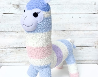Aubrey the Sock Alpaca - Soft Toy, Striped Plush Animal Cuddle Buddy - READY TO SHIP