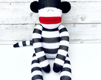 Wilson the Classic Sock Monkey - (soft toy, softie, sock softie, handmade soft toy, sock toy, personalise, striped money) READY TO SHIP