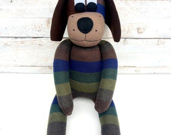 Donovan the Sock Dog - Soft Toy, Striped Handmade Dog Plush - READY TO SHIP