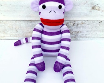 Violet the Sock Monkey (soft toy, handmade, softie, sock softie, monkey soft toy, handmade soft toy, sock toy, personalise) MADE TO ORDER