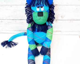 Lonergan the Sock Lion (soft toy, handmade, softie, sock softie, sock monkey, handmade soft toy, sock toy, personalise) READY TO SHIP