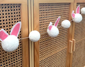 Easter Bunny Bunting (wall hanging, banner, garland, easter decoration, easter decor, pom poms) - READY TO SHIP