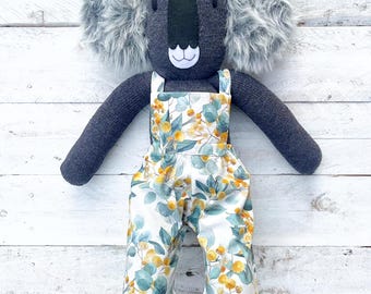 Willow the Sock Koala - Soft Toy, Australian Floral Overalls, Handmade Plush Animal - READY TO SHIP