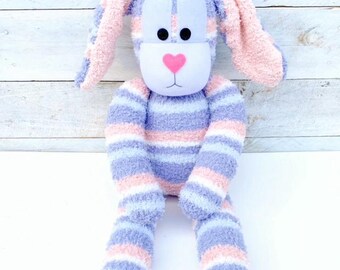 Peaches the Sock Bunny (bunny soft toy, Easter gift, sock monkey, soft toy, sock rabbit, rabbit soft toy) READY TO SHIP