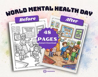 World Mental Health Day Coloring Pages Printable – 48 Mental Health Awareness Designs for Kids & Classrooms, Instant Download