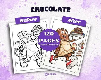 Chocolate Coloring Pages Printable PDF – 120 Sweet Dessert Designs for Kids & Adults, Instant Download