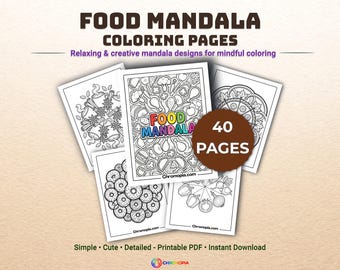 Food Mandala Coloring Pages Printable PDF – 40 Relaxing Food Pattern Designs for Adults & Teens