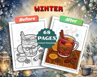 Cozy Winter Coloring Pages for Adults – 68 Aesthetic Romantic and Dreamy Winter Designs for Women, Printable PDF Instant Download