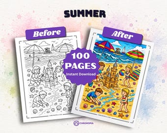 Summer Coloring Pages Printable PDF – 100 Fun and Creative Summer Designs Coloring Book for Kids, Teens and Adults, Instant Download