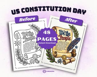 US Constitution Day Coloring Pages Printable PDF – 48 Patriotic Founding Fathers and Citizenship Designs, Instant Download