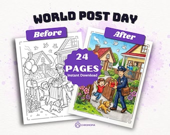 World Post Day Coloring Pages Printable PDF – 24 Letter Writing & Postal Day Designs, Instant Download