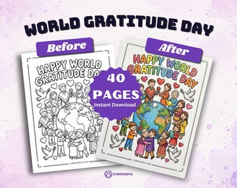 World Gratitude Day Coloring Pages Printable PDF – 40 Thankful Mindful and Appreciation Designs, Instant Download