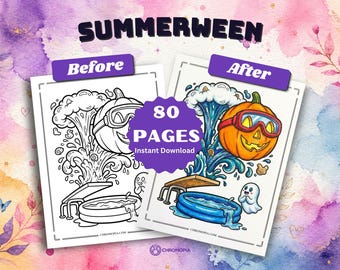 Summerween Coloring Pages Printable PDF – 80 Spooky Summer Halloween Designs for Kids & Adults, Instant Download
