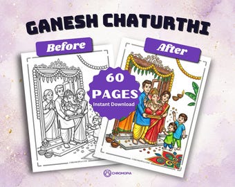 Ganesh Chaturthi Coloring Pages Printable PDF – 60 Sacred Festival Ganesha Devotion and Visarjan Designs, Instant Download