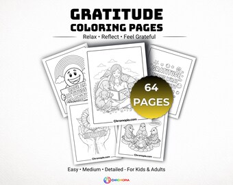 Gratitude Coloring Pages Printable PDF – 64 Thankful and Positive Designs for Kids & Adults Mindful Relaxing Activity