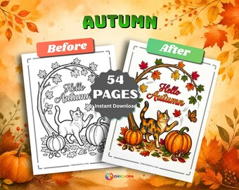 Aesthetic Fall Coloring Pages for Adults – 54 Cozy Romantic and Dreamy Autumn Designs for Women, Printable PDF Instant Download