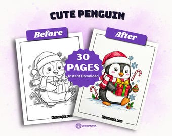 Cute Penguin Coloring Pages for Kids | Printable Funny Winter Penguin Coloring Book | Silly Hats Scarves Activity Sheets PDF