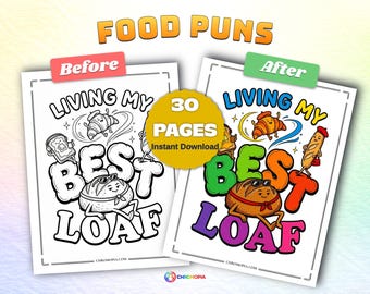 Food Pun Coloring Pages Printable PDF – 30 Funny Cute Food phrases and Sassy Sayings for Kids & Adults
