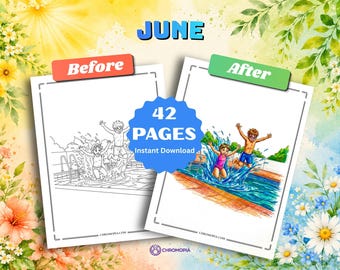 June Coloring Pages Printable PDF – 42 Summer Activities and Celebration Designs Coloring Book for Kids and Adults, Instant Download