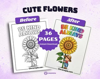 Cute Flowers Coloring Pages Printable | Flower Coloring Book for Kids | Kawaii Emotional Flower Characters Coloring Sheets PDF