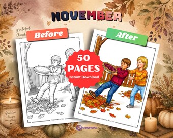 Printable November Coloring Pages PDF – 50 Fun Thanksgiving Autumn and Cultural Designs for Kids and Adults, Instant Download