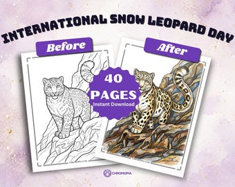 International Snow Leopard Day Coloring Pages Printable – 40 Snow Leopard Wildlife & Conservation Designs, Instant Download