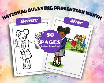 National Bullying Prevention Month Coloring Pages Printable PDF – 50 Anti-Bullying Kindness Designs, Instant Download