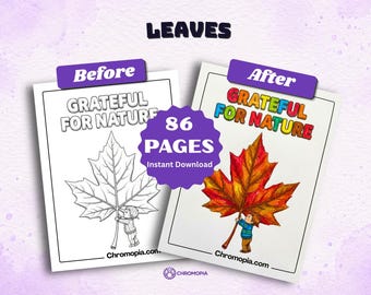 Leaves Coloring Pages Printable PDF | Autumn Leaves Coloring Book Kids Adults | Fall Leaf Coloring Sheets
