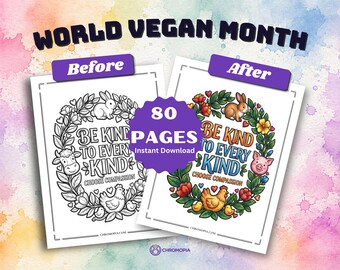 World Vegan Month Coloring Pages Printable PDF | 80 Vegan Food, Plant-Based Living, Animal Sanctuary,  Vegan Support Coloring Book